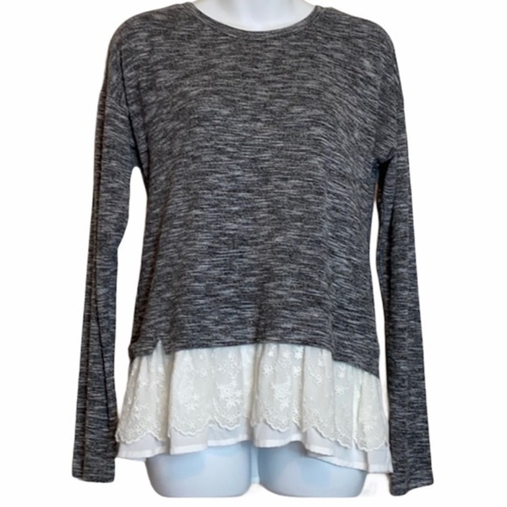 Alya Gray & Creme Long Sleeve Top with Peplum